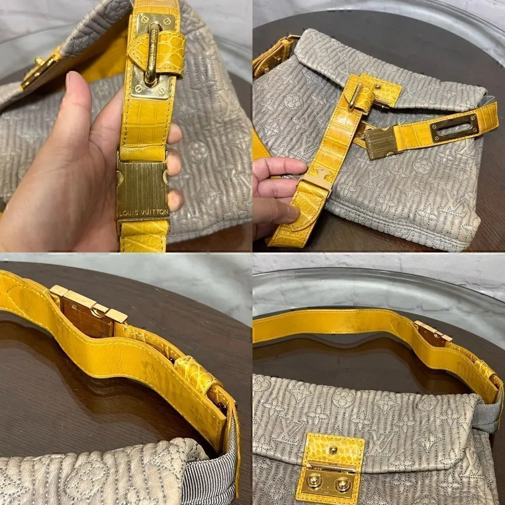 LOUIS VUITTON Alligator-Trimmed Motard Shoulder Bag Buttery Leather exotic Rare!
